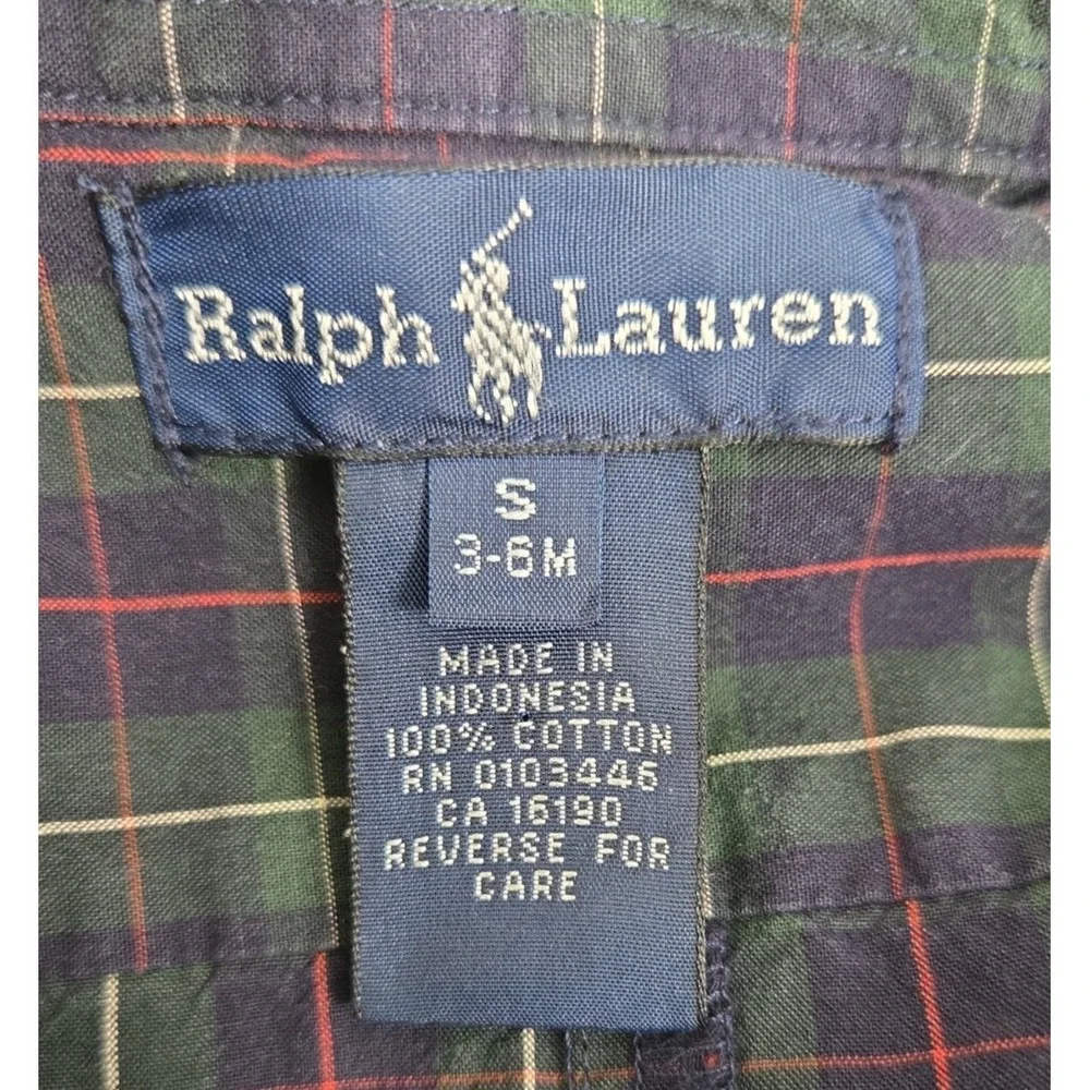 Ralph Lauren Baby Boy 3-6 Months Plaid Romper Jumpsuit Blue Green Pony Logo